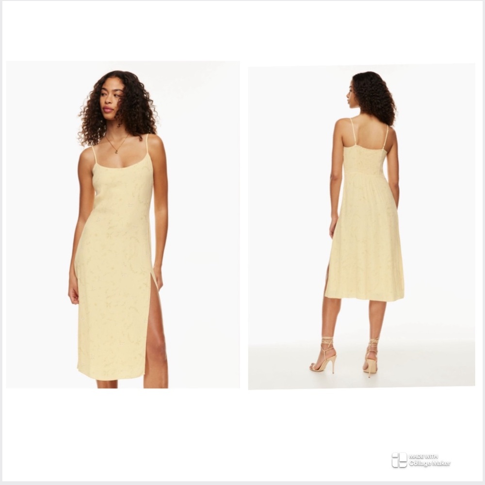 Aritzia Pale Yellow Floral Midi Slip Dress